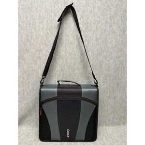 Case-it Zipper Binder Black Gray 3 Ring Expandable Shoulder Strap Handle